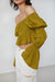 Off the shoulder gathered top in amber green — main image