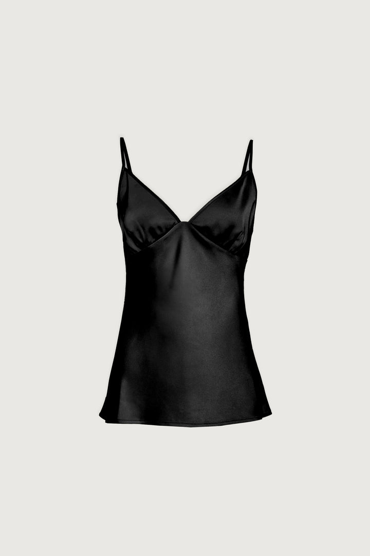 V-NECK SATIN TANK in Black — alternate angle