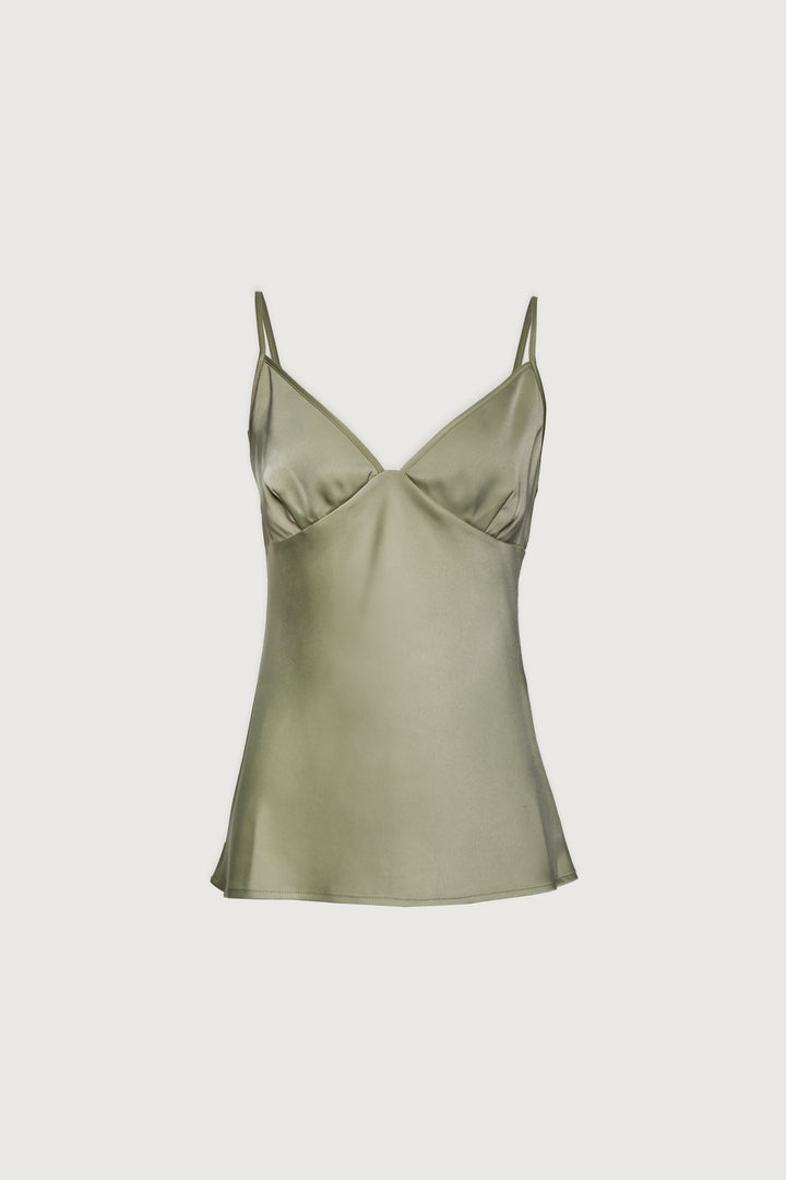 V-NECK SATIN TANK in Elm — alternate angle