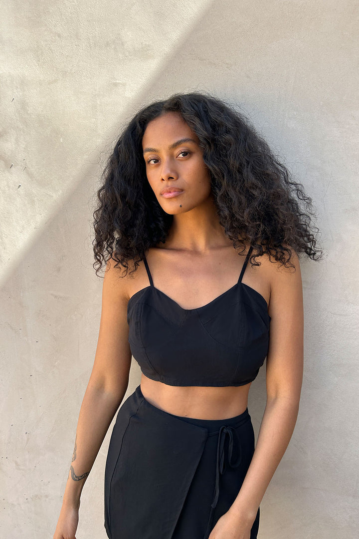 CROPPED BUSTIER TANK in Black — alternate angle
