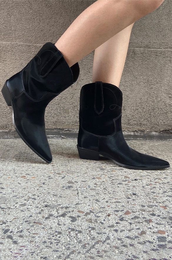 LOW HEEL COWBOY BOOT in Black — alternate angle