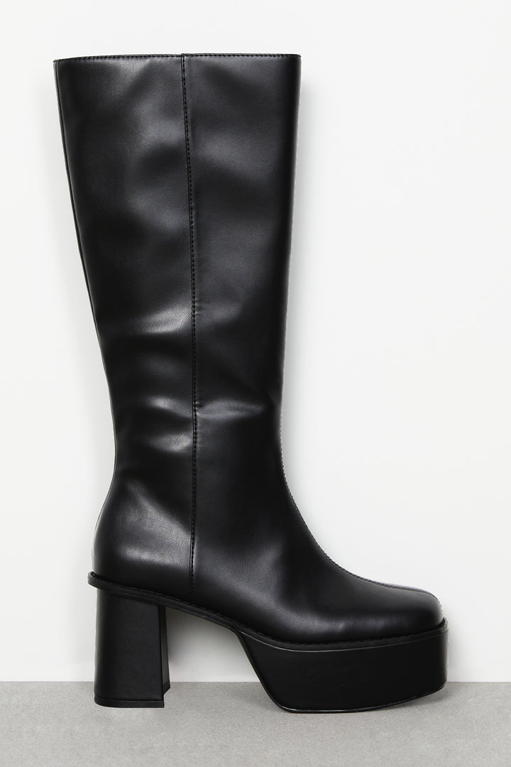 PLATFORM KNEE HIGH BOOTS in Black — alternate angle