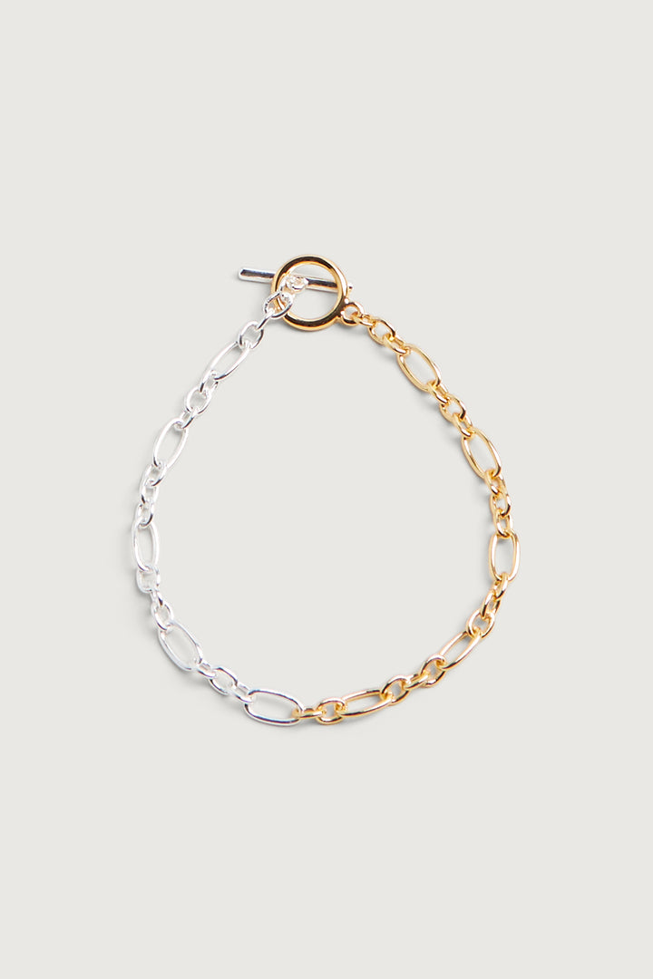 TWO-TONE FIGARO CHAIN BRACELET in Gold Silver Mix — alternate angle
