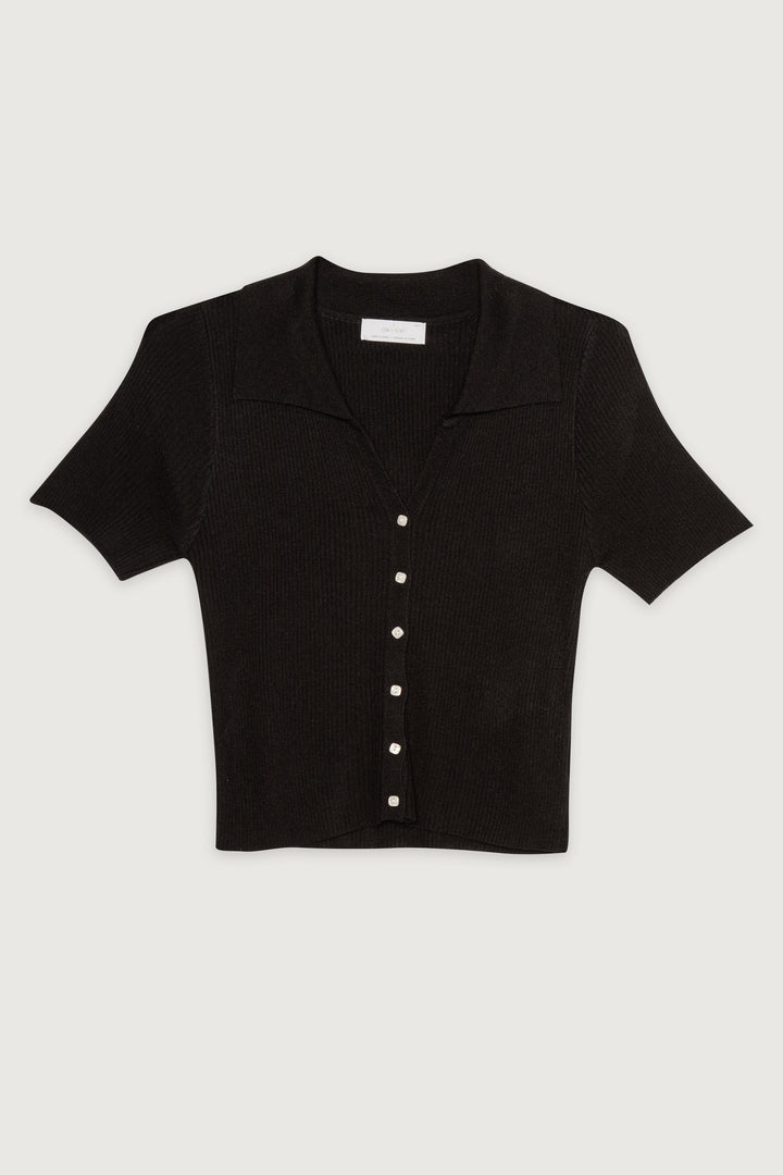 BUTTON UP SHORT SLEEVE CARDIGAN in Black — alternate angle