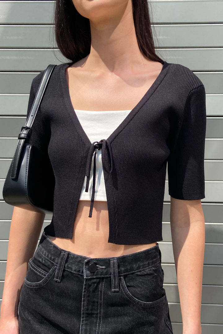 CROPPED OPEN FRONT CARDIGAN in Black — alternate angle