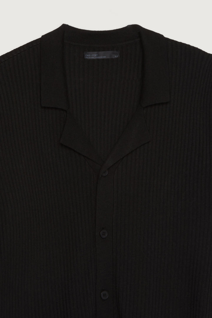 RIBBED BUTTON UP SHIRT in Black — alternate angle