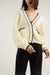 Contrast trim varsity cardigan in cream black — main image