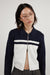 Colour block zip cardigan in cream navy blazer — main image
