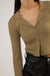 Cropped collared rib-knit cardigan in mossy green — main image