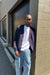 Colour block cardigan in sky captain varsity — main image