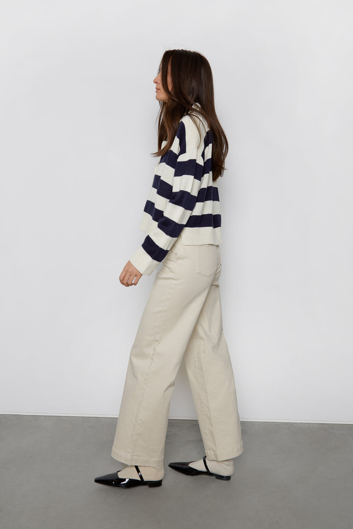 STRIPED COLLARED CARDIGAN in White Stripe — alternate angle