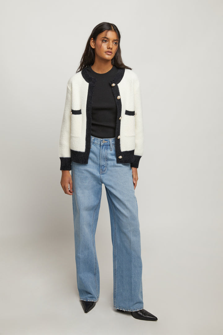 CONTRAST TRIM CARDIGAN in White — alternate angle