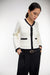 Contrast trim button up cardigan in cream black — main image