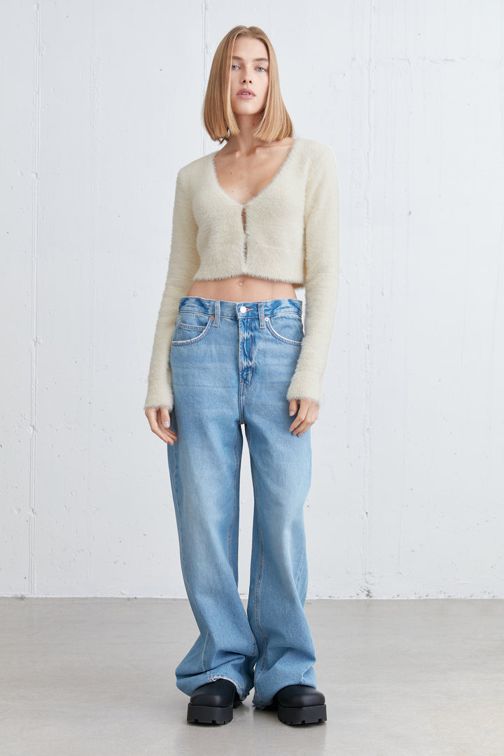 CROPPED FUZZY CARDIGAN in Birch — alternate angle