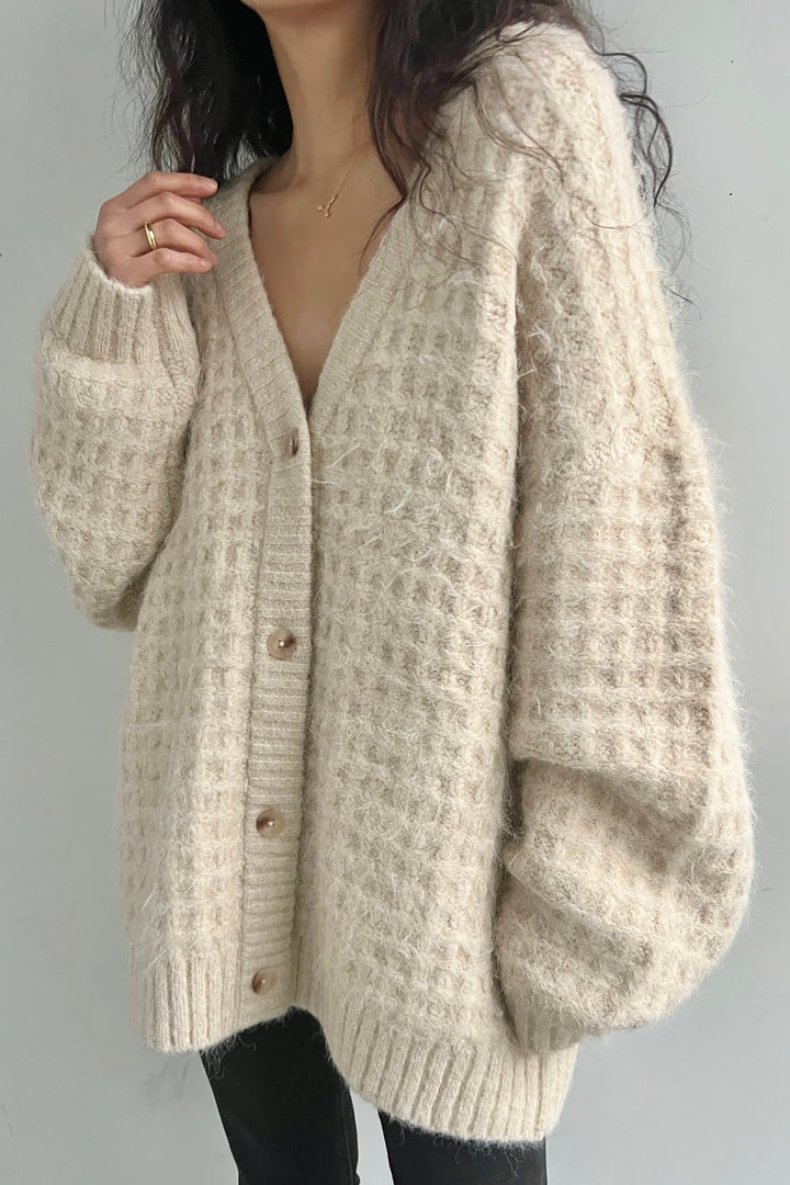 FUZZY BUTTON UP CARDIGAN in Fog — alternate angle