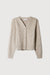 Cable knit cardigan with pearl buttons in taupe grey — main image