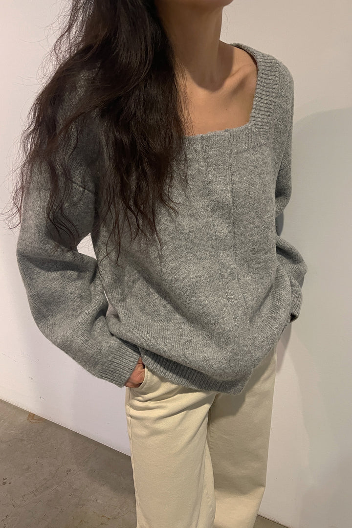 SQUARE NECK CARDIGAN in Dark Heather Grey — alternate angle
