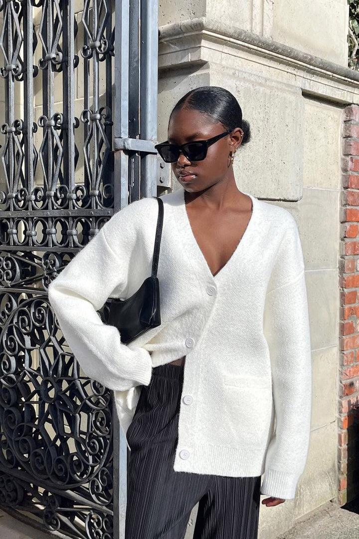 BUTTON FRONT CARDIGAN in Cream — alternate angle