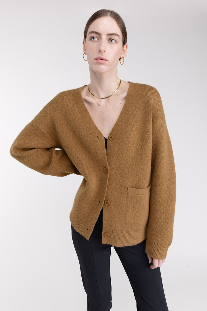BUTTON FRONT CARDIGAN in Toasted Coconut — alternate angle