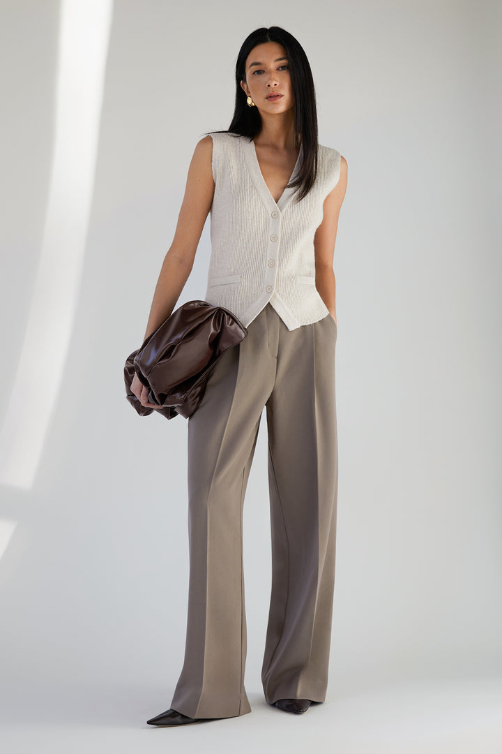 VEST CARDIGAN in Oatmeal — alternate angle