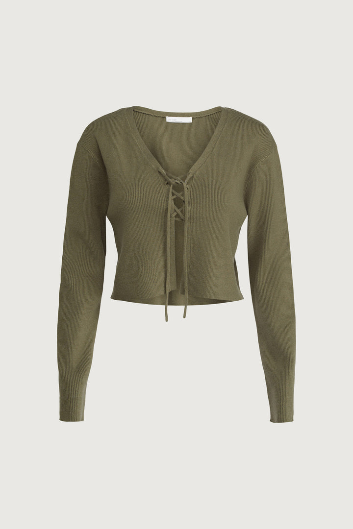 CROPPED LACE-UP CARDIGAN in Kalamata — alternate angle