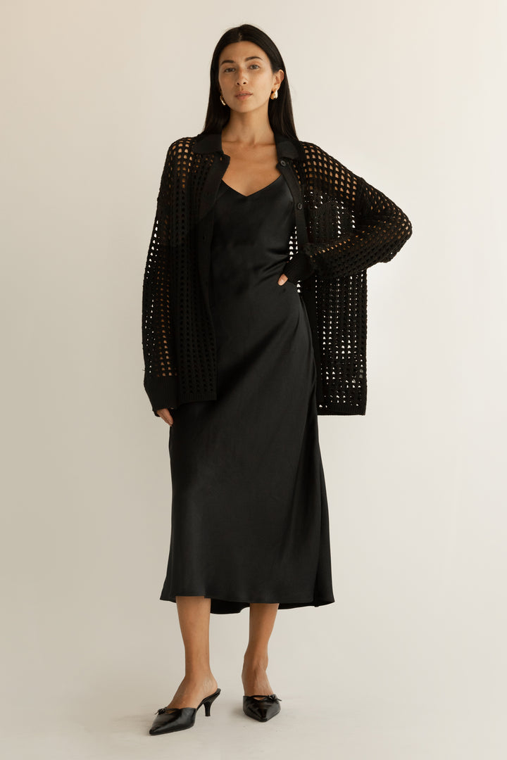 CROCHET COLLARED COVERUP in Black — alternate angle
