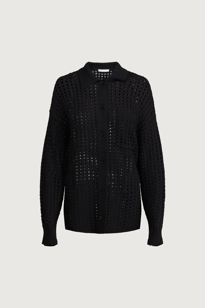 CROCHET COLLARED COVERUP in Black — alternate angle