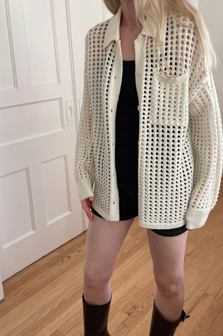 CROCHET COLLARED COVERUP in Cream — alternate angle