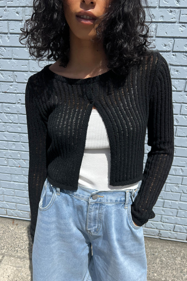 CROCHET CARDIGAN in Black — alternate angle