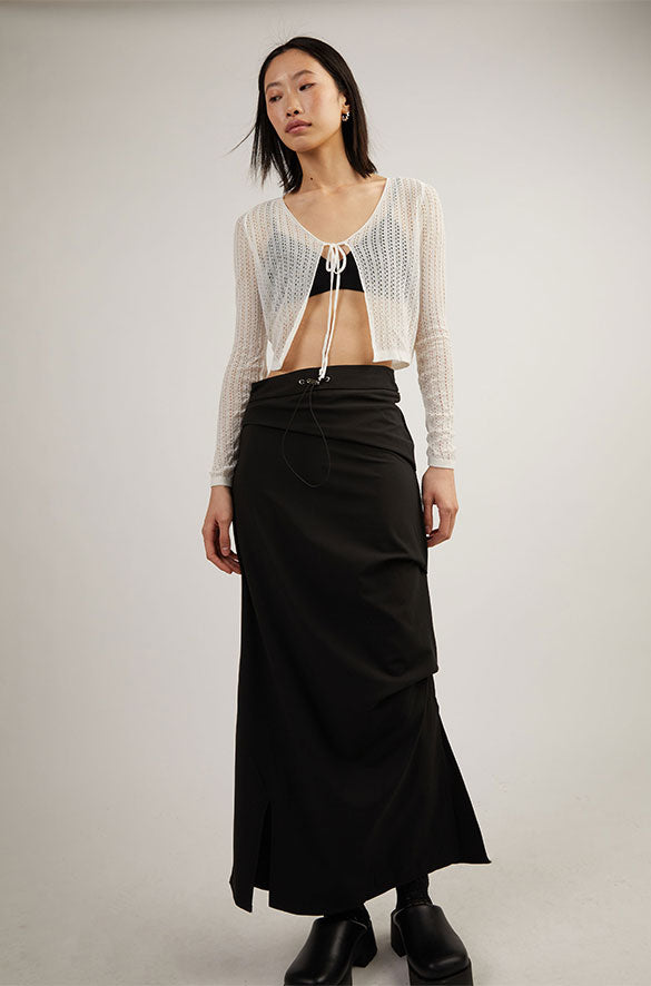 FRONT TIE SHEER CARDIGAN in Ivory — alternate angle