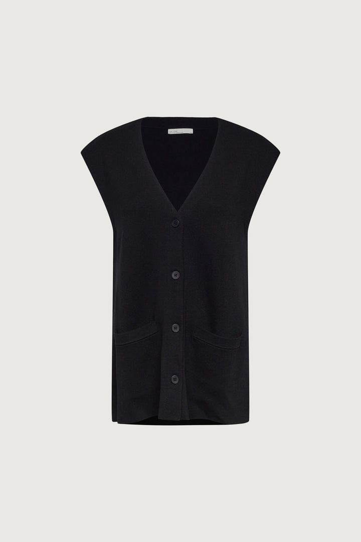BUTTON FRONT SWEATER VEST in Black — alternate angle