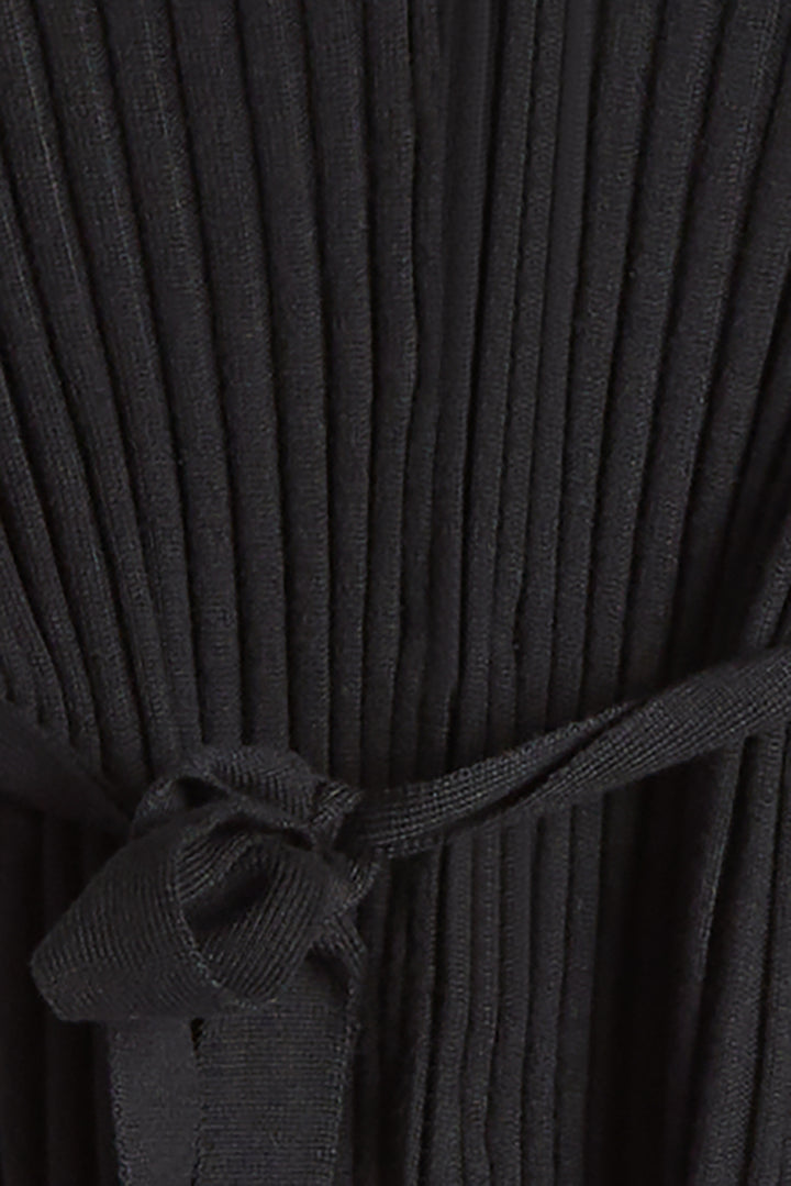 RIBBED CARDIGAN WITH TIE in Black — alternate angle
