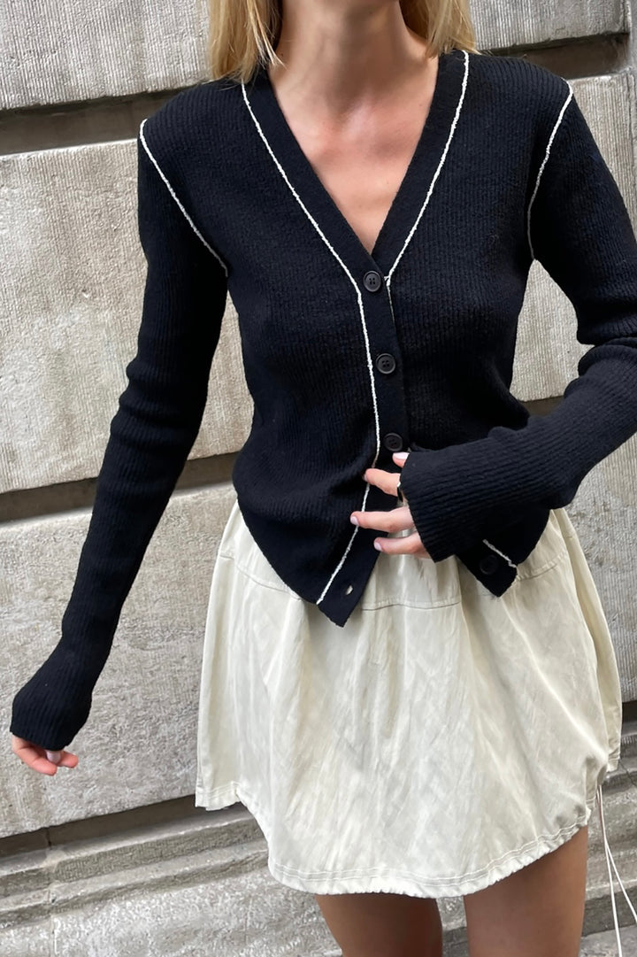 CONTRAST TRIM CARDIGAN in Black — alternate angle
