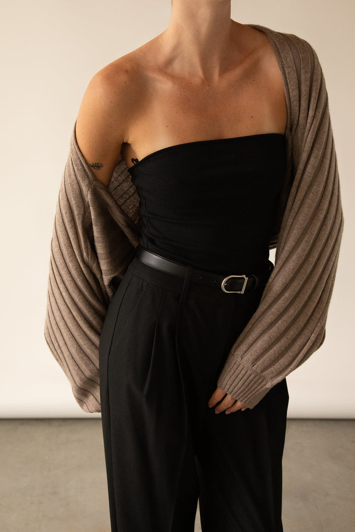 KNIT BOLERO in Heather Taupe — alternate angle