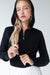 Knit zip-up hoodie in black — main image