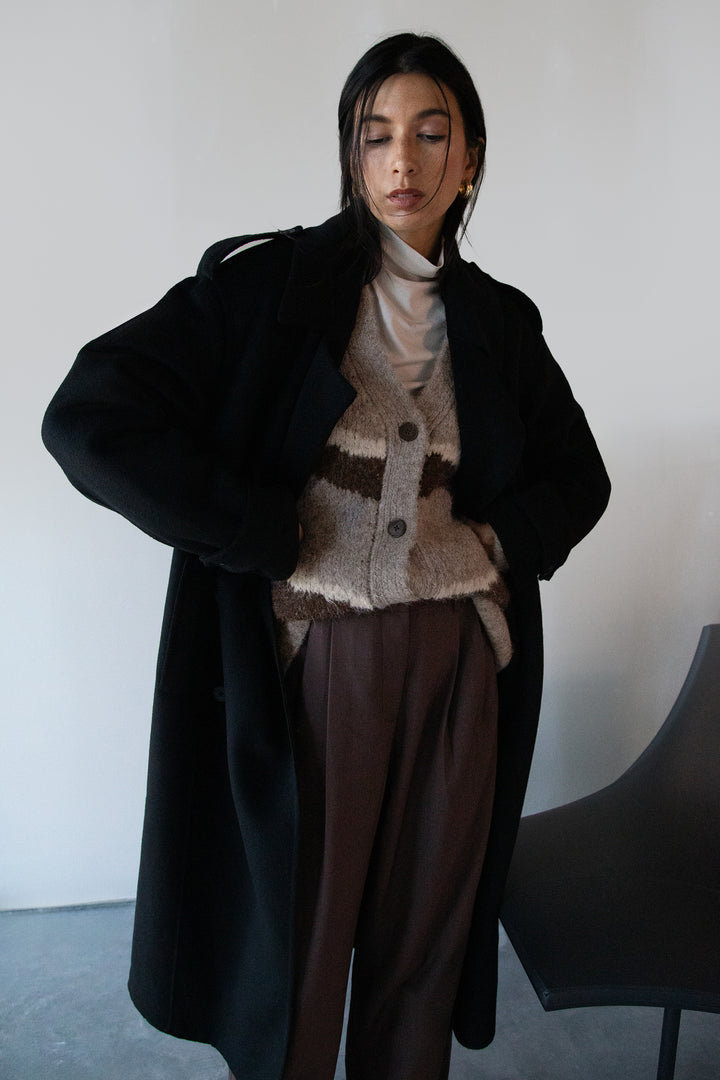 INTARSIA KNIT CARDIGAN in Mocha Meringue Intarsia — alternate angle