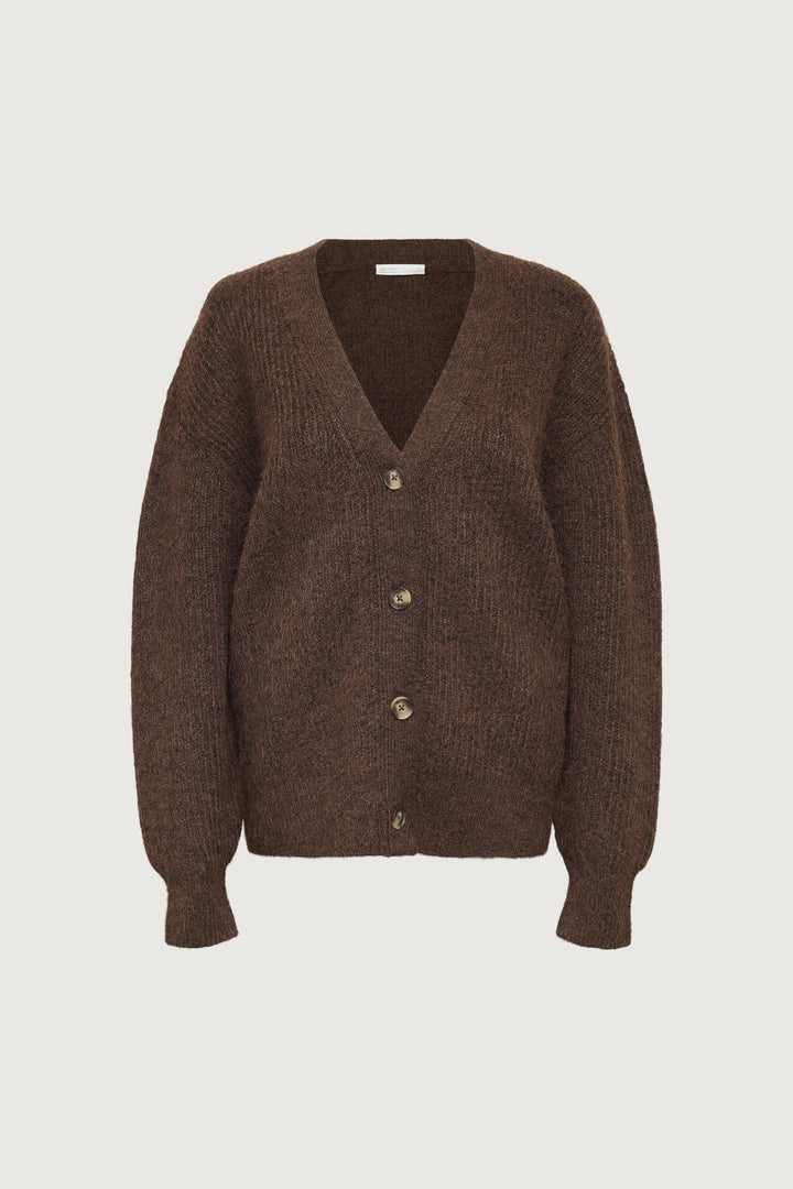 OVERSIZED BUTTON FRONT CARDIGAN in Coffee Bean — alternate angle