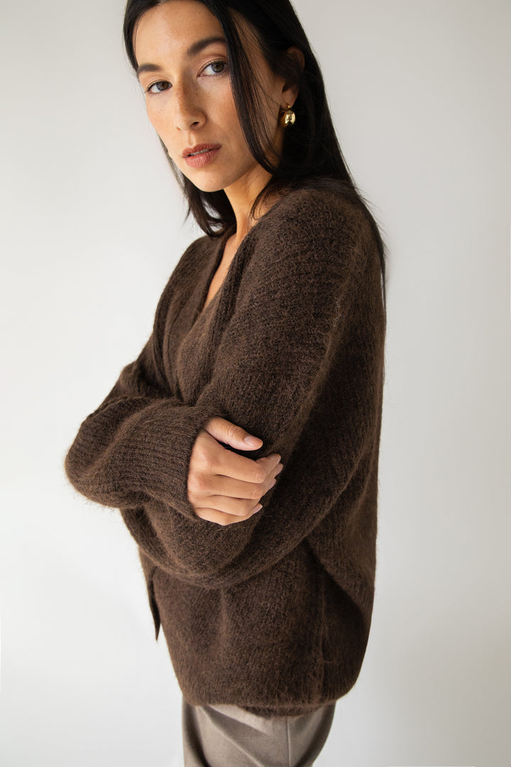 OVERSIZED BUTTON FRONT CARDIGAN in Coffee Bean — alternate angle