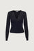 V-neck lace trim button front cardigan in black — main image