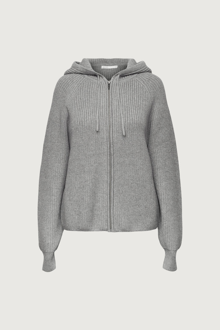 KNIT ZIP-UP HOODIE in Heather Medium Grey — alternate angle