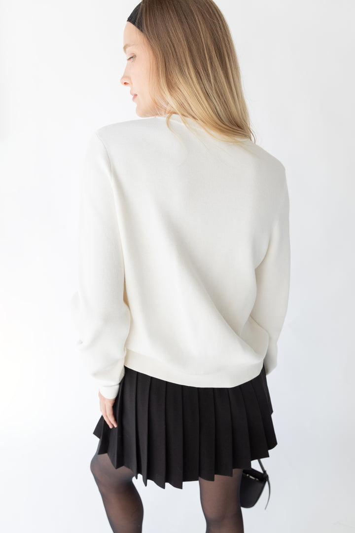 CLASSIC BUTTON FRONT CARDIGAN in Birch — alternate angle
