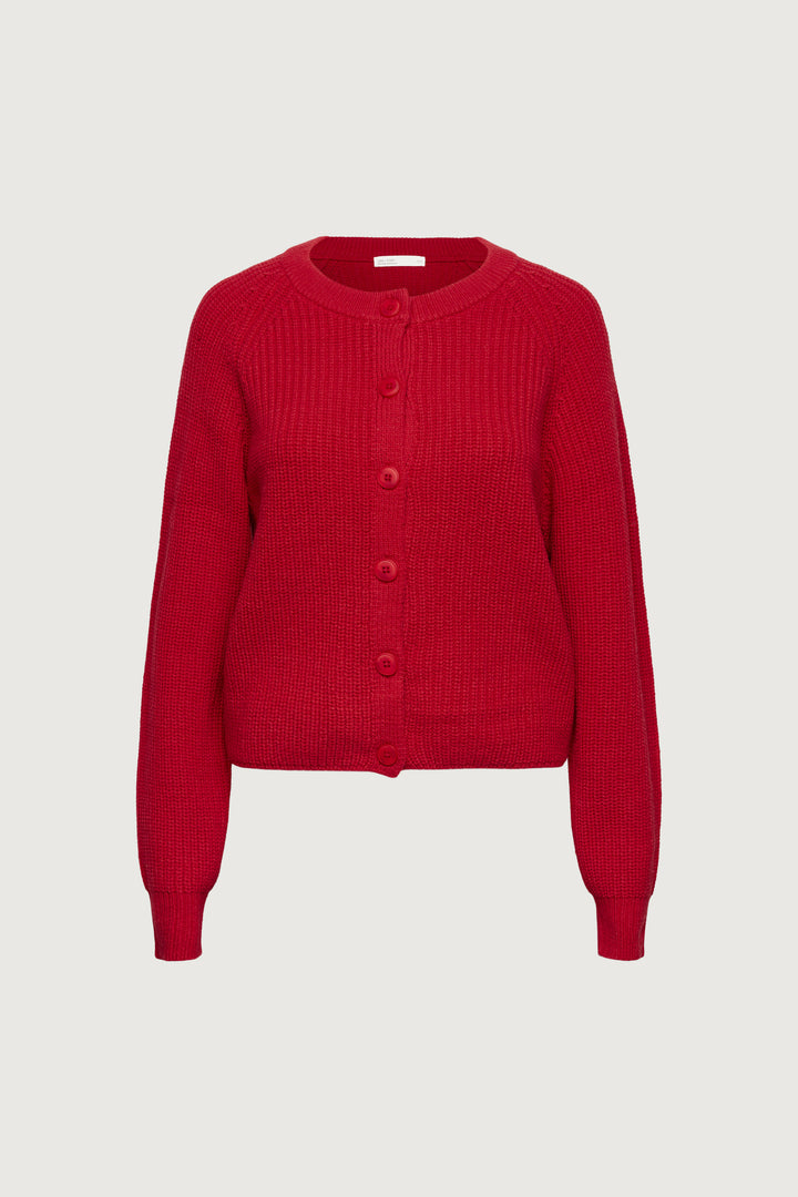 CHUNKY KNIT BUTTON UP CARDIGAN in Cherry — alternate angle