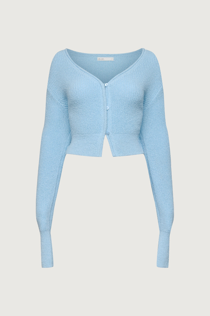 CROPPED LIGHTWEIGHT BUTTON FRONT CARDIGAN in Breeze Blue — alternate angle