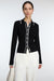 Contrast trim button front collared cardigan in black cream — main image