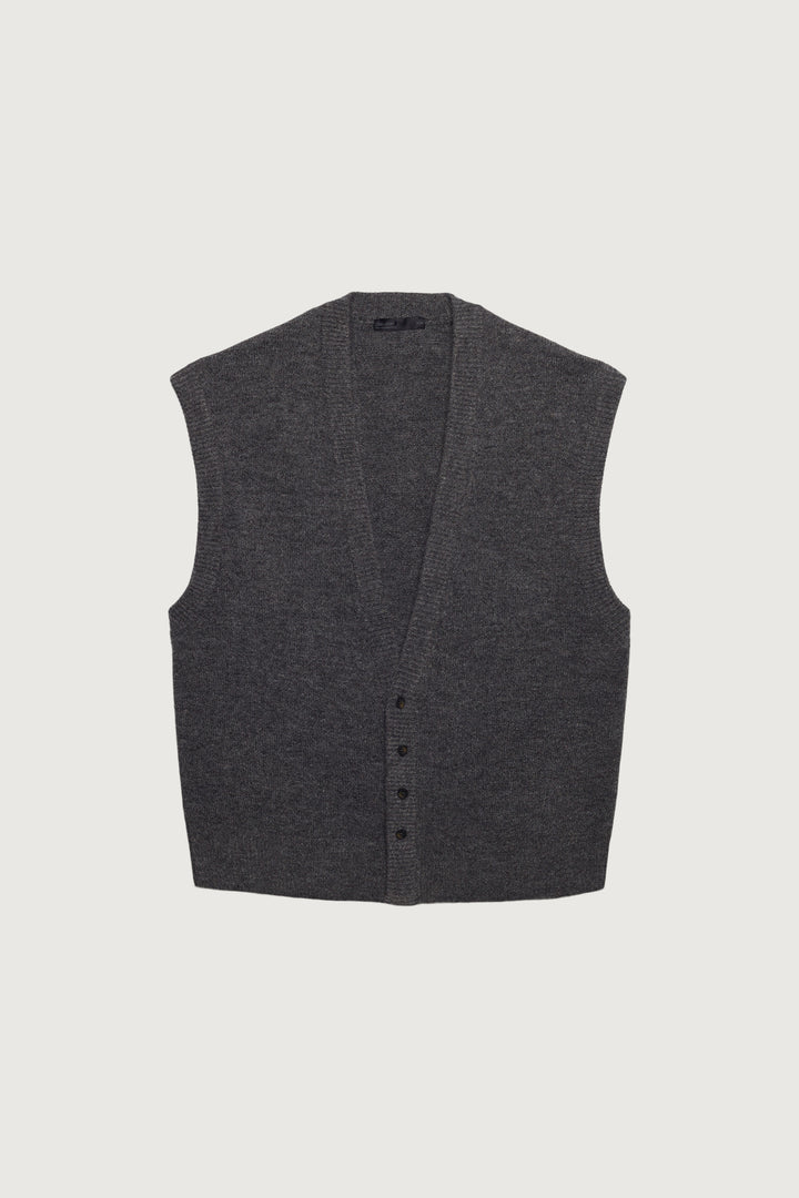 BUTTON FRONT SWEATER VEST in HEATHER CHARCOAL GREY — alternate angle