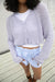 Cropped ribbed cardigan in lilac — main image