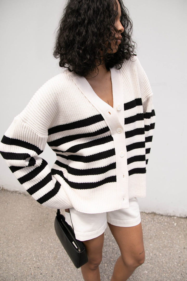 OVERSIZED STRIPED CARDIGAN in Ivory — alternate angle