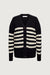 Striped button front cardigan in black cream — main image