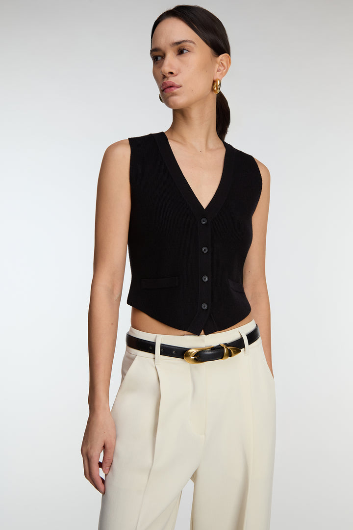 BUTTON FRONT KNIT VEST in Black — alternate angle