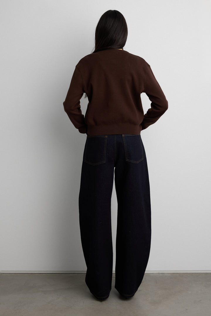 BUTTON UP CARDIGAN in Coffee Bean — alternate angle